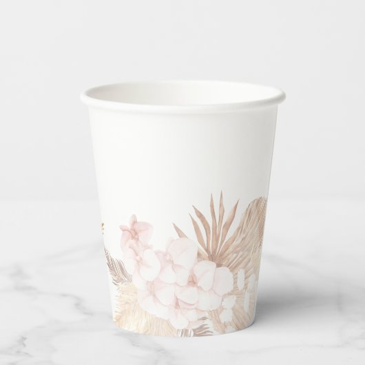 Gobelets En Papier Élégant Pampas Grass rose Floral moderne (Verso)