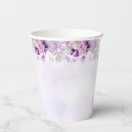 Gobelets En Papier Elégant papillon violet 1er anniversaire fête (Verso)