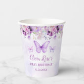 Gobelets En Papier Elégant papillon violet 1er anniversaire fête (Recto)