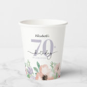 Gobelets En Papier Elégant Pastel Floral 70e fête d'anniversaire (Recto)