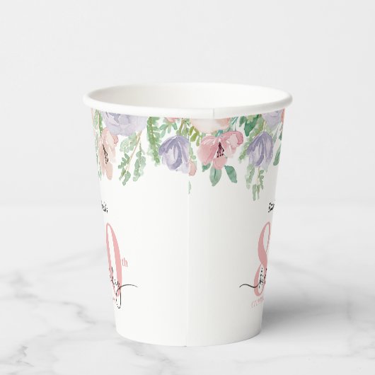 Gobelets En Papier Elegant Pastel Floral 80th Birthday Party (Droite)