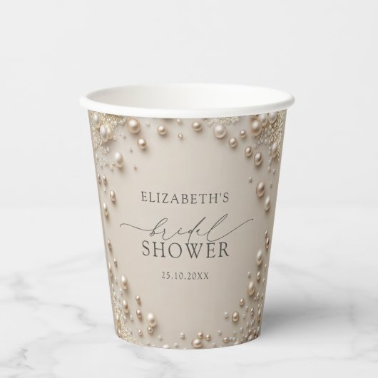 Gobelets En Papier Elegant Pearl Fête des mariées (Recto)