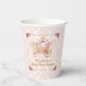 Gobelets En Papier Elegant Pink Damask Princess Carriage Baby Shower (Verso)