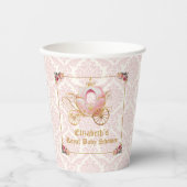 Gobelets En Papier Elegant Pink Damask Princess Carriage Baby Shower (Recto)