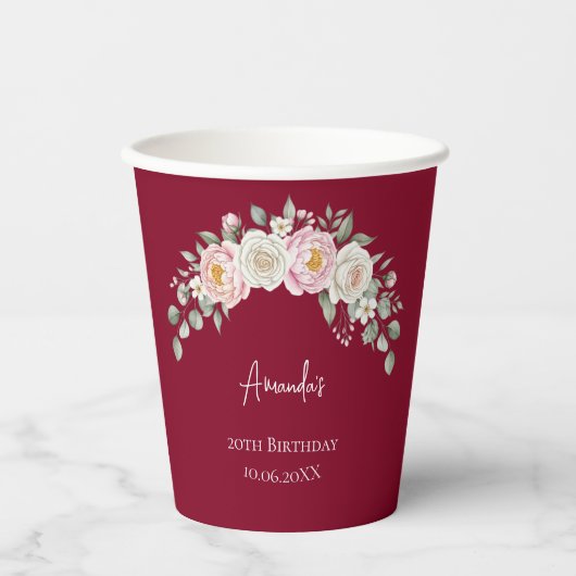 Gobelets En Papier Elegant Pink Floral Personalized Disposable Cup (Recto)