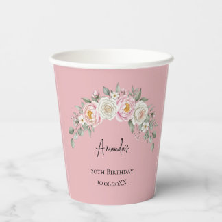 Gobelets En Papier Elegant Pink Floral Personalized Disposable Cup