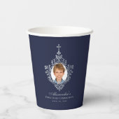 Gobelets En Papier Élégant Première Sainte Communion Marine Bleu Boy  (Verso)