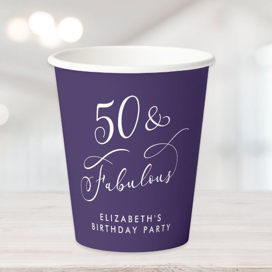 Gobelets En Papier Elegant Purple 50th Birthday Party
