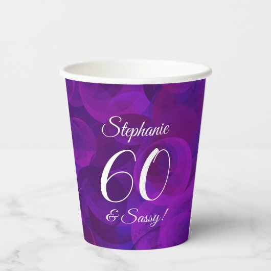 Gobelets En Papier Elégant Purple 60 et fête d'anniversaire Sassy (Verso)