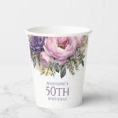 Gobelets En Papier Élégant Purple Rose Floral 50e anniversaire (Recto)