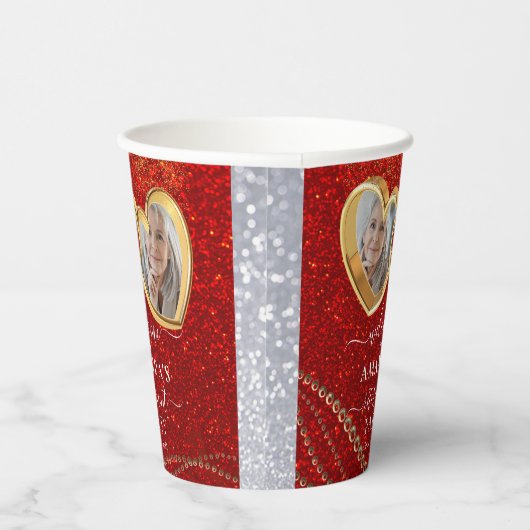 Gobelets En Papier Elégant Red Gold Hearts Custom Photo Retraite (Droite)