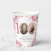 Gobelets En Papier Elégant rose floral photo 100e fête d'anniversaire (Verso)