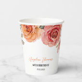 Gobelets En Papier Elégant Rose Floral Rouge Orange (Verso)