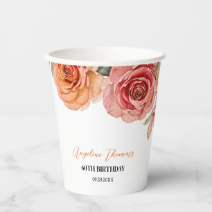Gobelets En Papier Elégant Rose Floral Rouge Orange