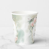 Gobelets En Papier Élégant rose pâle roses eucalyptus & mariage or (Droite)