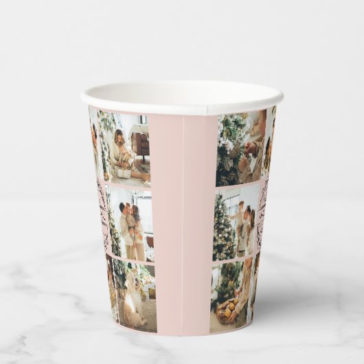 Gobelets En Papier Élégant rose pâle simple Collage photo de famille (Droite)