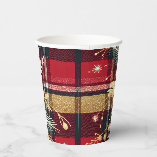 Gobelets En Papier Élégant rouge et or Festif Plaid (Droite)