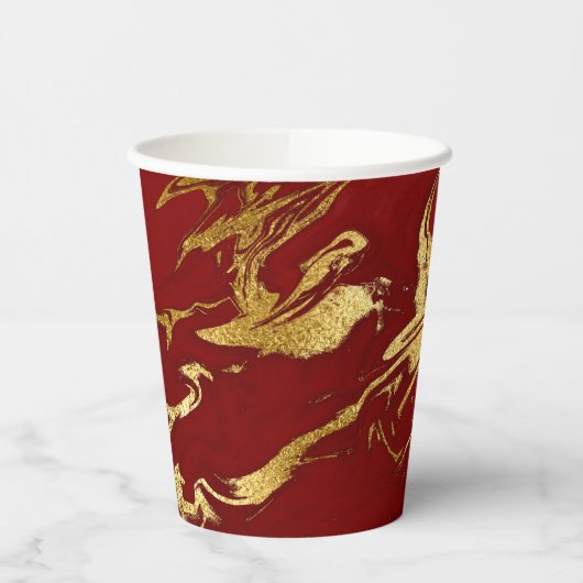 Gobelets En Papier Élégant Rouge Or Faux Marbre Noël (Gauche)