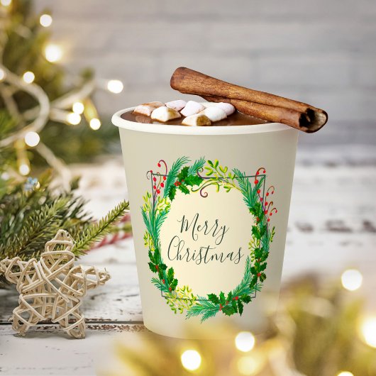 Gobelets En Papier Élégant Rustique moderne vert Taupe Joyeux Noël