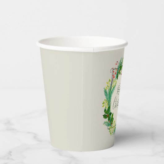 Gobelets En Papier Élégant Rustique moderne vert Taupe Joyeux Noël (Droite)