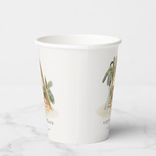 Gobelets En Papier Élégant Rustique Tropical Palm Beach Shack Mariage (Droite)