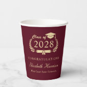 Gobelets En Papier Élégant Script Bourgogne Red Gold Graduation (Verso)