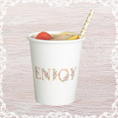 Gobelets En Papier Élégant Script Floral Rose Roses Fête des mariées