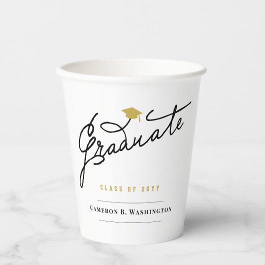 Gobelets En Papier Élégant Script Graduate Moderne Graduation Party (Recto)