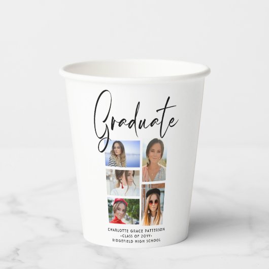 Gobelets En Papier Élégant Script Multi Photo Graduate (Verso)