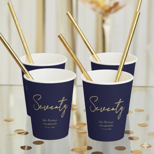 Gobelets En Papier Elegant Seventy Birthday Paper Cup Navy Gold