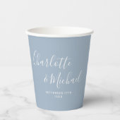 Gobelets En Papier Élégant signature Script Dusty Mariage bleu (Recto)