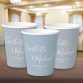 Gobelets En Papier Élégant signature Script Dusty Mariage bleu