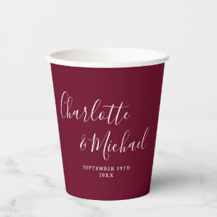 Gobelets En Papier Élégant signature Script Mariage Bourgogne