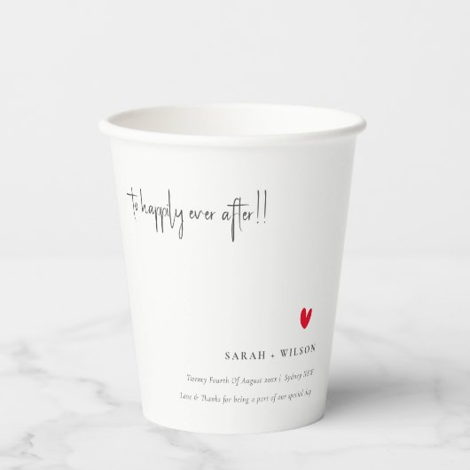 Gobelets En Papier Élégant Simple Minimal Red Heart Script Mariage (Recto)