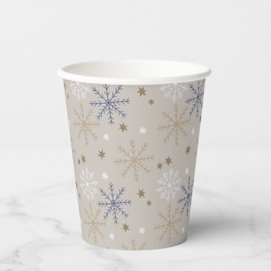 Gobelets En Papier Elegant Snowflake Pattern Beige  (Recto)