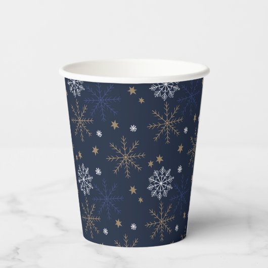 Gobelets En Papier Elegant Snowflake Pattern Dark Blue (Verso)