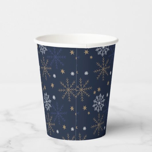 Gobelets En Papier Elegant Snowflake Pattern Dark Blue (Droite)