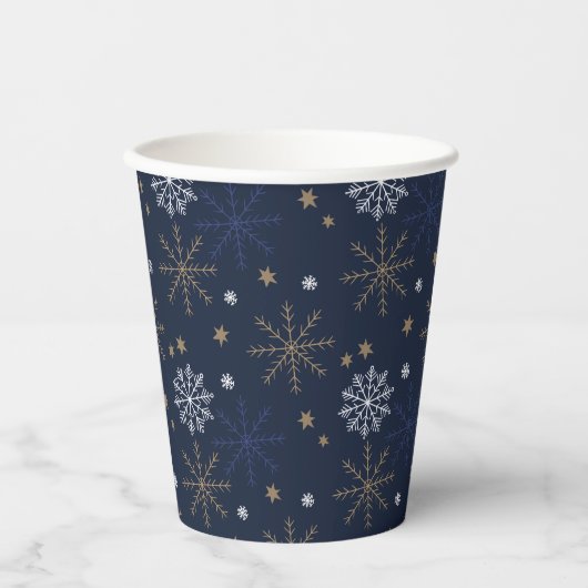 Gobelets En Papier Elegant Snowflake Pattern Dark Blue (Recto)