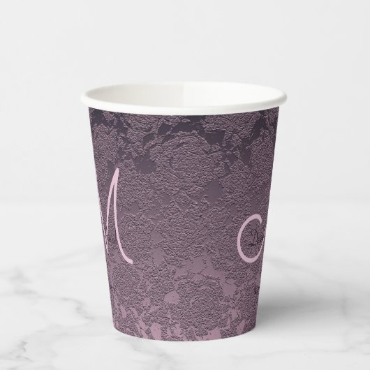 Gobelets En Papier Élégant violet lavande Mariage Mauve Monogramme (Gauche)