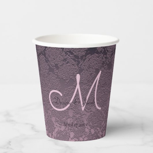 Gobelets En Papier Élégant violet lavande Mariage Mauve Monogramme (Recto)