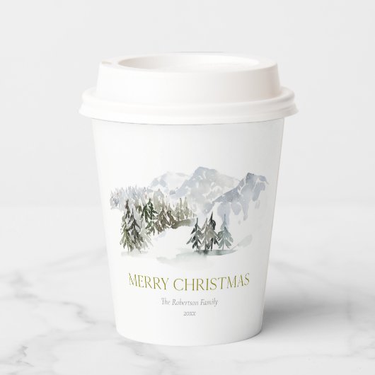 Gobelets En Papier Elegant Winter Mountain Christmas (Verso)