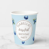 Gobelets En Papier Elégante aquarelle Bleu Berry Premier anniversaire (Recto)