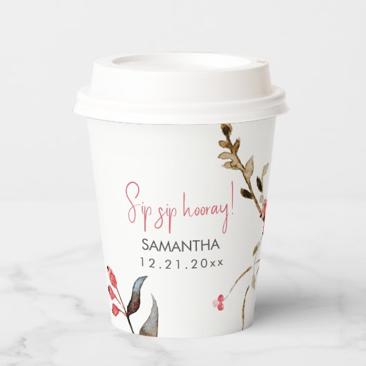 Gobelets En Papier Elégante aquarelle Botanique Noël (Recto)