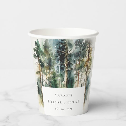 Gobelets En Papier Elégante aquarelle Fête des mariées forestière (Verso)