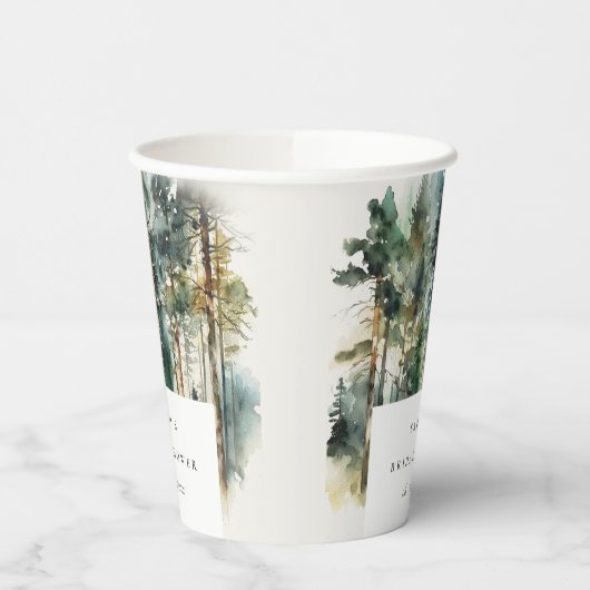 Gobelets En Papier Elégante aquarelle Fête des mariées forestière (Gauche)