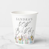 Gobelets En Papier Elégante aquarelle florale 80e anniversaire (Recto)