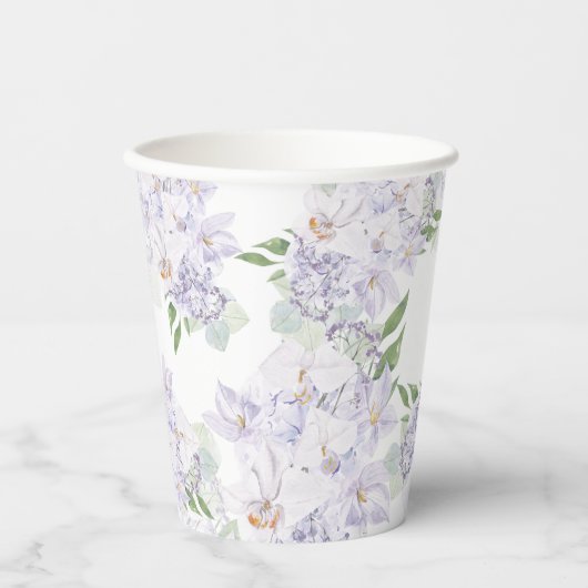 Gobelets En Papier Elégante Aquarelle Florale Purple Mariage (Recto)