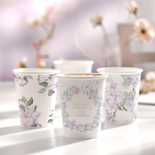 Gobelets En Papier Elégante Aquarelle Florale Purple Mariage