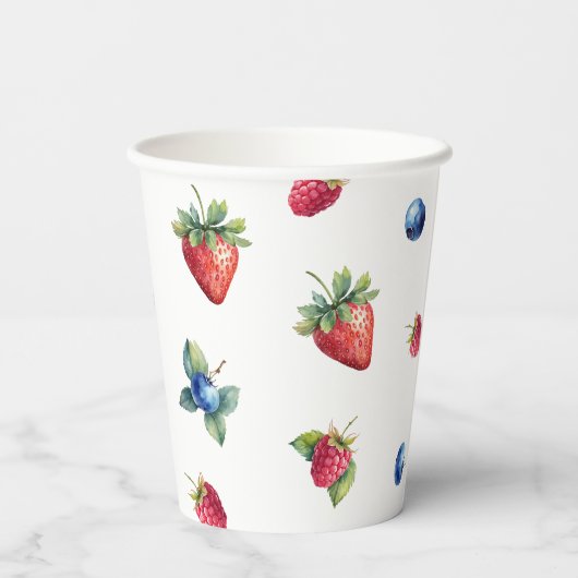 Gobelets En Papier Elégante aquarelle fraise Berry Sweet Anniversaire (Verso)
