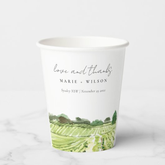 Gobelets En Papier Elégante aquarelle Green Winery Vignoble Mariage (Verso)